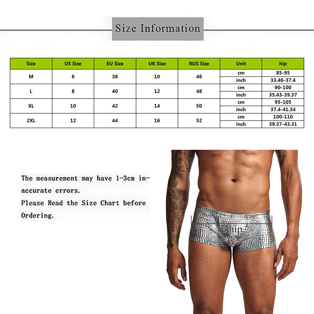 

Sexy Boxer Mens Snake Skin Leather Men Shorts Men U Convex Low Waist Male Underpants Ropa Interior Hombre