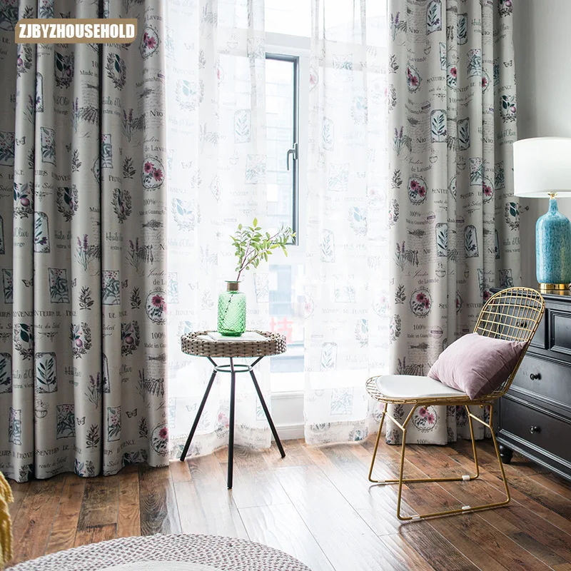 

Pastoral Style Modern Black Silk Shade Printed Curtains for Living Dining Room Bedroom.