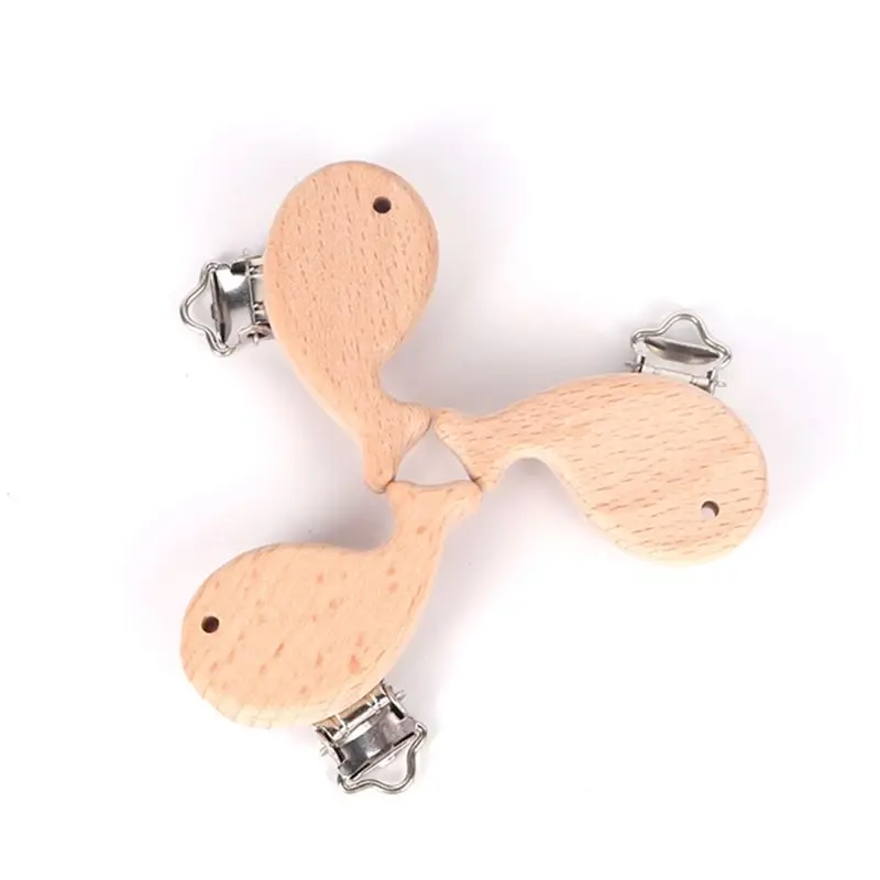 

5Pcs Natural Beech Wood Animal Pacifier Clips Baby Teether Safety Clasp DIY Nipple Chain Accessories