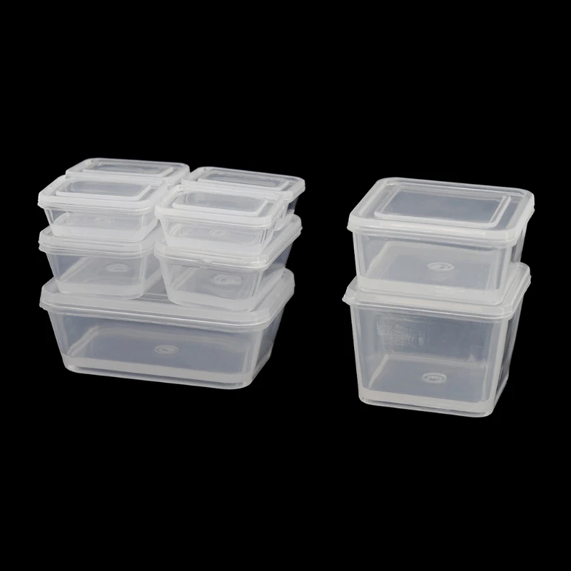 

9 Pcs 1:12 Dollhouse Accessories Mini Plastic Fresh-keeping Box with Lid Miniature Food Storage Container Case Doll Scene