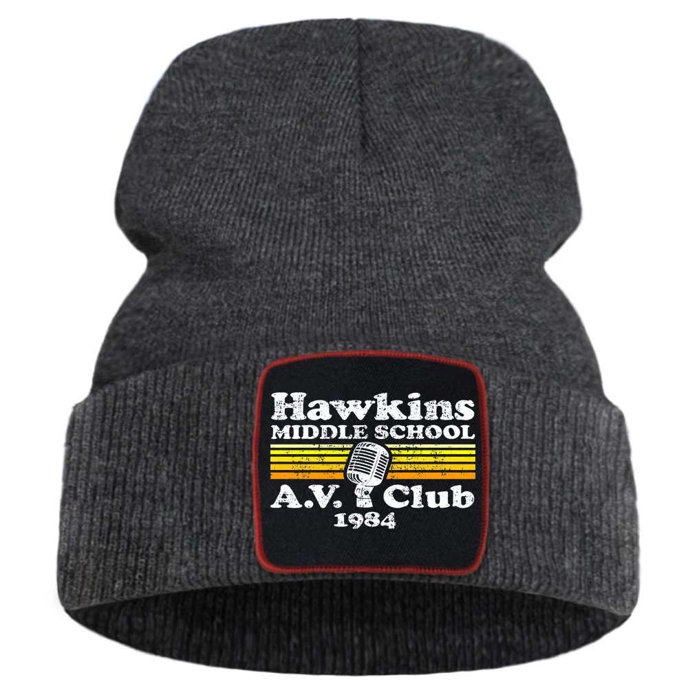

Hat Hawkins Middle School Mens Knitted Hats Outdoor Warm Fashion Hat Winter Casual Women Cotoon Hip Hop Beanies For Women