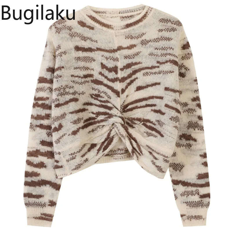 

Женский трикотажный свитер в полоску, с круглым вырезом и длинным рукавом