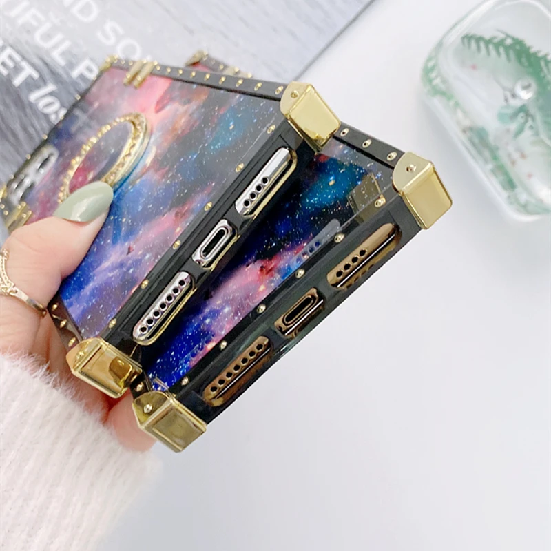 

Luxury Square Dream Starry Sky Phone Case For Samsung S21UITRA S30UITRA S30PRO S8 S9 NOTE 10 9 8 Glitter Ring Bracket Soft Cover