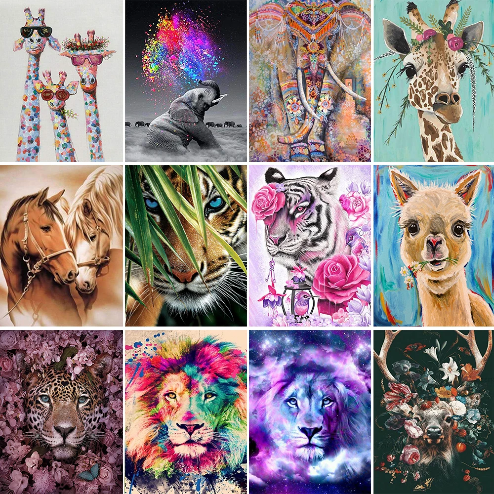 

5D Diamond Painting Animal Elephant Giraffe Diamond Mosaic Tiger Lion DIY Round Diamond Cross Stitch Rhinestone Art Gift