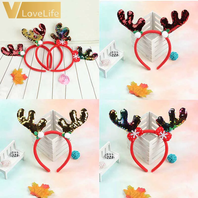 Красная Золотая Рождественская повязка на голову рога белое перо новогодняя