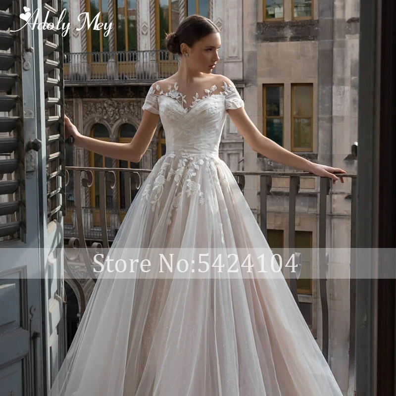 Винтажное платье для невесты Adoly Mey с круглым вырезом из блестящего тюля