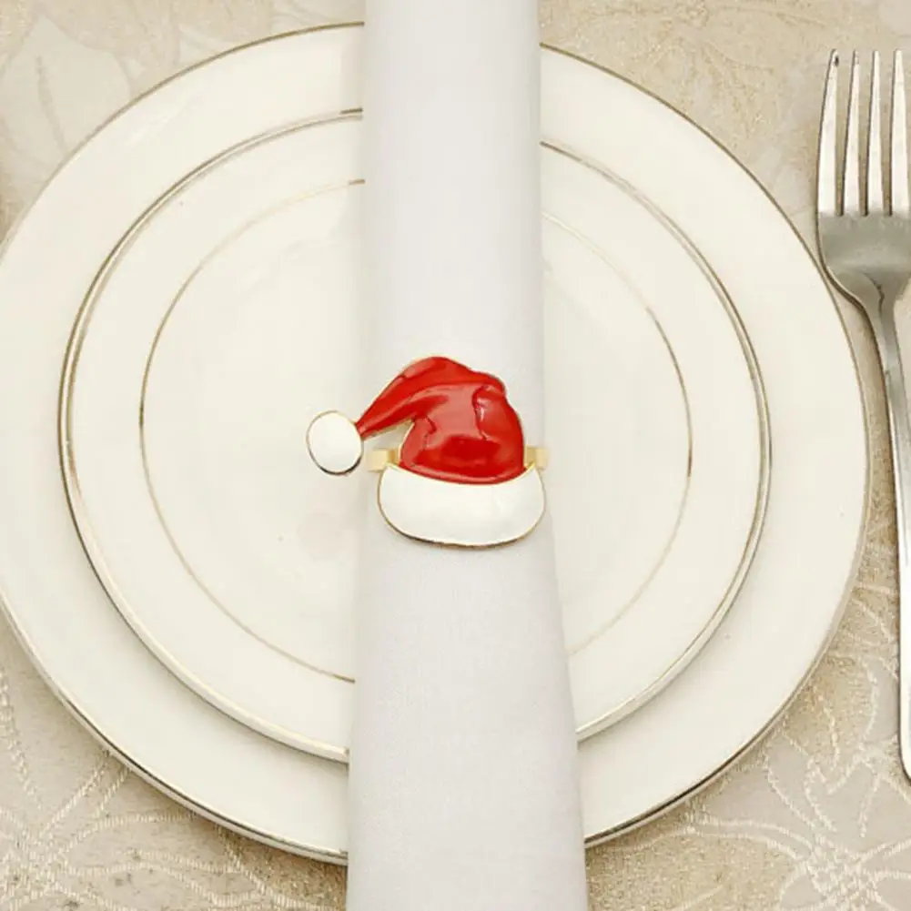 

6Pcs/Set Exquisite Napkin Ring Cute Alloy Creative Christmas Hat Shape Napkin Holder for Kitchen Decoration Christmas Gifts New