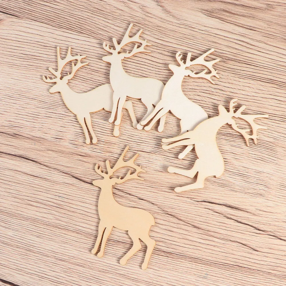 

5PCS Reindeer Cutout Veneers Slices For Patchwork DIY Crafting Decoration Christmas Wooden Craft Embellishment Christmas Tree Pe