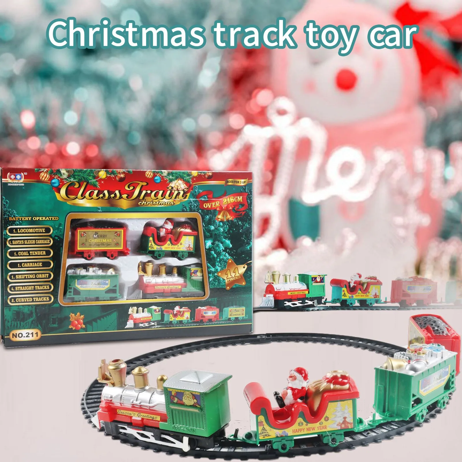 

Набор рождественского электрического поезда 216 см, трек для окружности, игрушечный поезд на батарейках, реалистичный Рождественский электр...