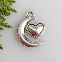 10pcslot 13x18mm moon heart charms tibetan silver color pendant fit for bracelet jewelry making handmade accessories crafts