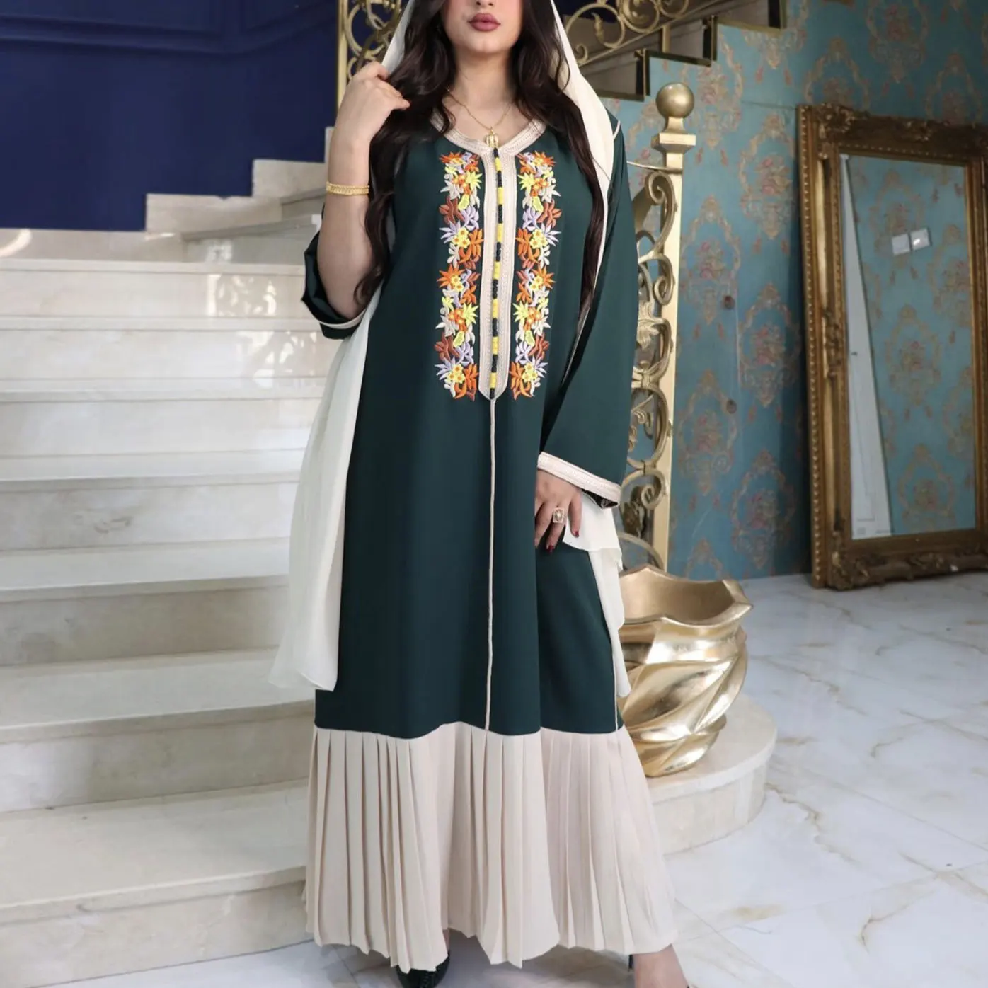 Женское длинное кружевное платье с вышивкой, Средний Восток