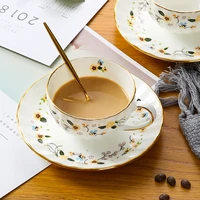 nordic style tea cups set porcelain gold rim royal creative ceramic coffee cups flower wedding tazas de cafe kitchen dining bar