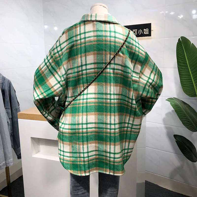 

Autumn Women Grinding Hair Thick Loose Korean Long Sleeve Shirt Lady Casual Plus Size Blouse Female Plaid Oversized Top
