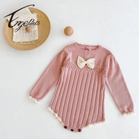 engepapa new fashion autumn baby girls romper long sleeves bowknot sweater jumpsuit knitted infant baby sweet clothes outfit