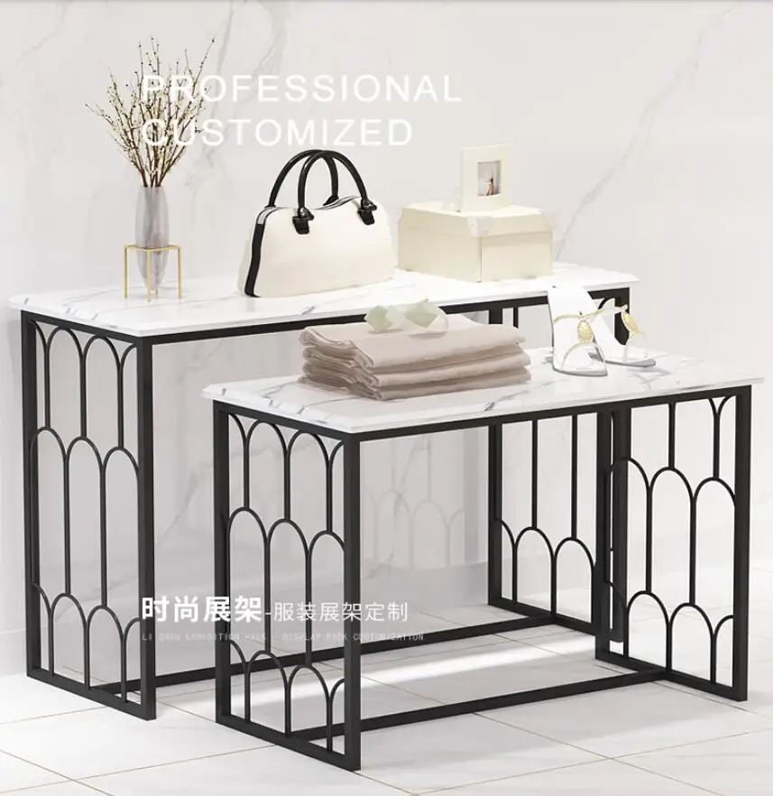 

Clothing store display rack rectangular high and low display rack with shoe bag rack middle island table in the middle