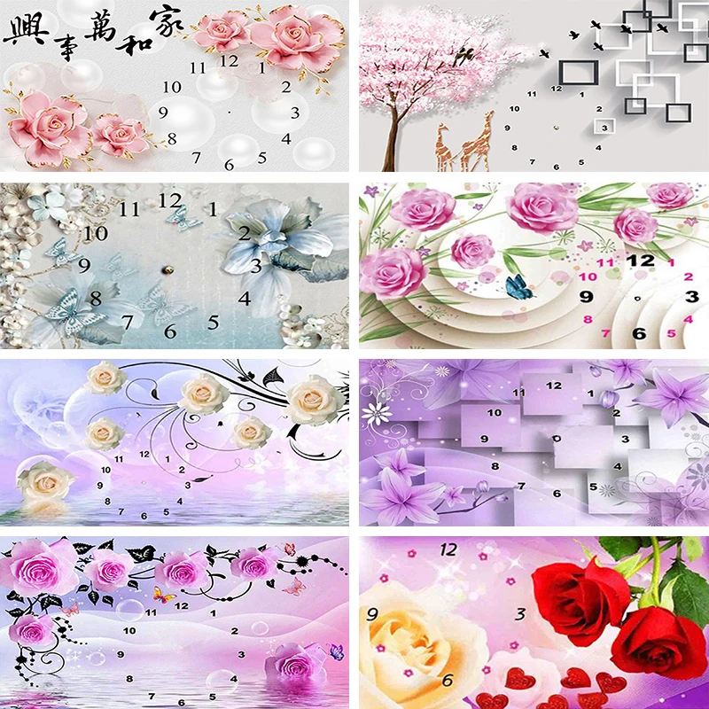 5D Diy алмазная живопись цветок часы вышивка крестом Алмазная мозаика картина