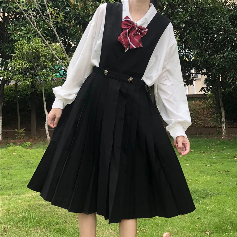 Japanese College-Style Vest Dress Mid-Length Black JK Uniform Suspender Skirt Pleated kawaii clothing sweet lolita dress japanese collection jk skirt pleated skirt lattice skirt cute pleated half body women s short jk uniform sweet lolita dress