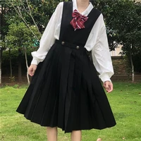 japanese college style vest dress mid length black jk uniform suspender skirt pleated kawaii clothing sweet lolita dress