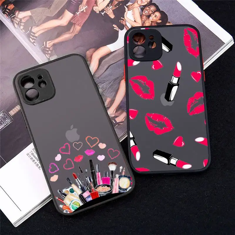 

Lipstick Phone Case For iPhone 12 11 Mini Pro XR XS Max 7 8 Plus X Matte transparent cover