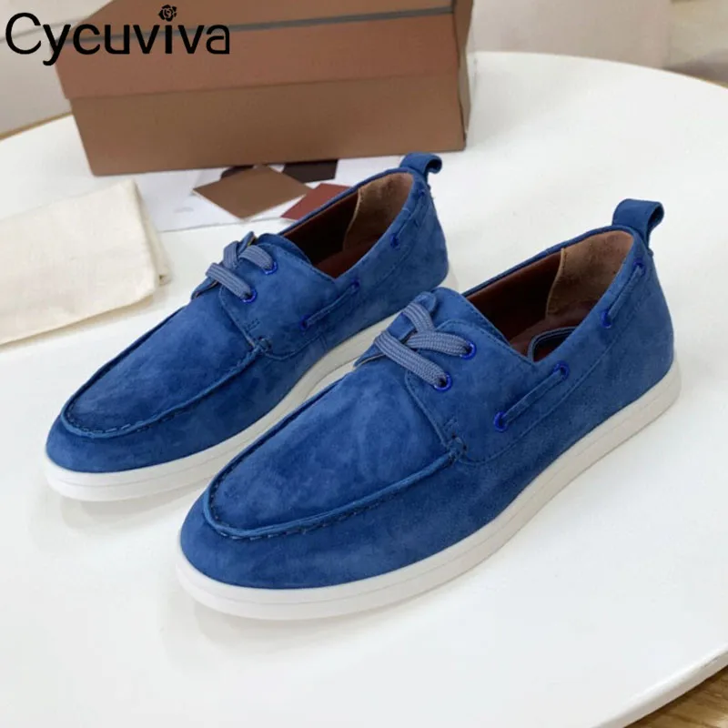 Туфли женские прогулочные дизайнерские замшевые лоферы на шнуровке удобные без