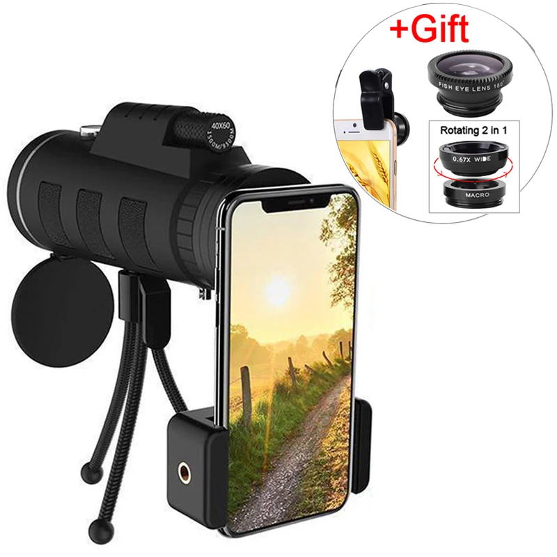 3in 1 Wide Angle Macro Fisheye Lens 40x60 Zoom Telescope Smartphone Kits Camera Lenses On The Mobile Phone For Iphone 7 8 Plus | Мобильные