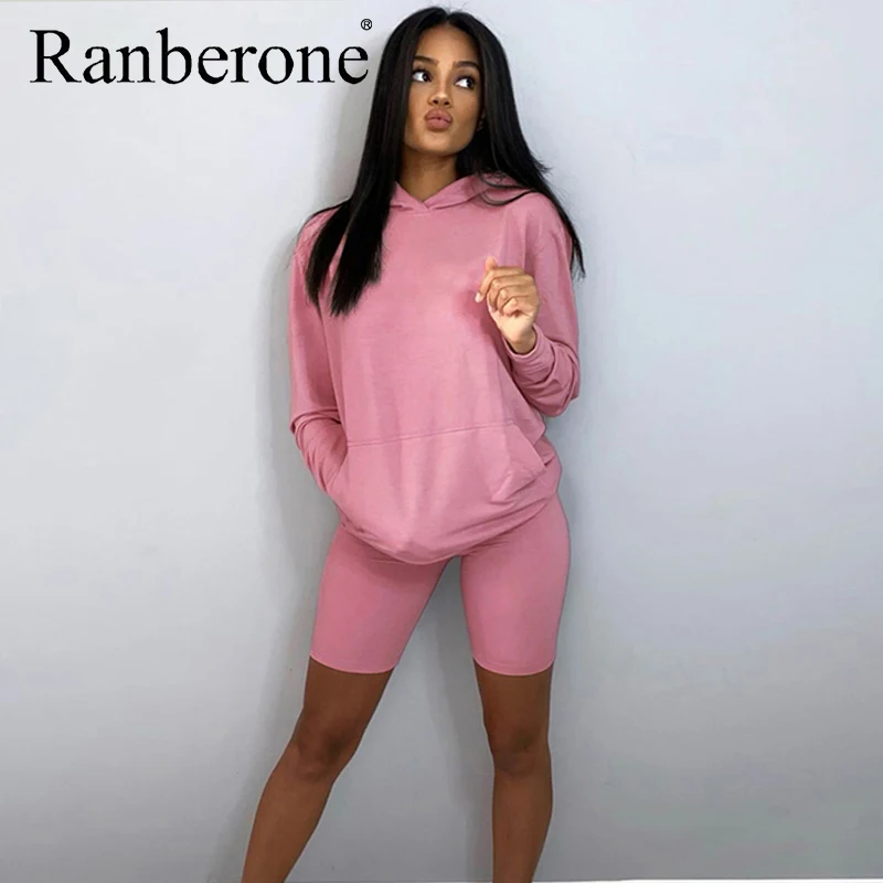 Ranberone состоящие из кофты с капюшоном и штанов Женский комплект 2 шт. сплошной Цвет
