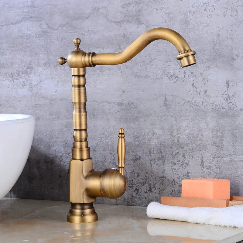 Античный матовый кухонный кран смеситель для раковины в ванной комнате латунный