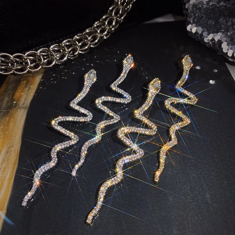 

New 2021 Trend Statement Micro Pave Zircon Stud Earrings for Women Personality Chic Snake Shinning Rhinestone Earrings Ear Cuff