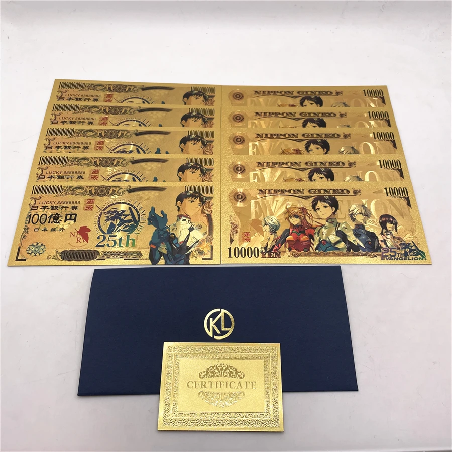 5 designs japanese anime gold plastic card collectibles classic manga e v a banknote memory tickets souvenir prop money gift free global shipping