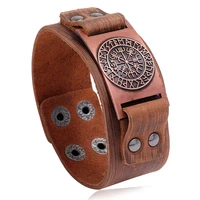 jessingshow vintage men genuine leather bracelet viking compass nordic runes odin symbol wrap bangles jewelry accessories gift