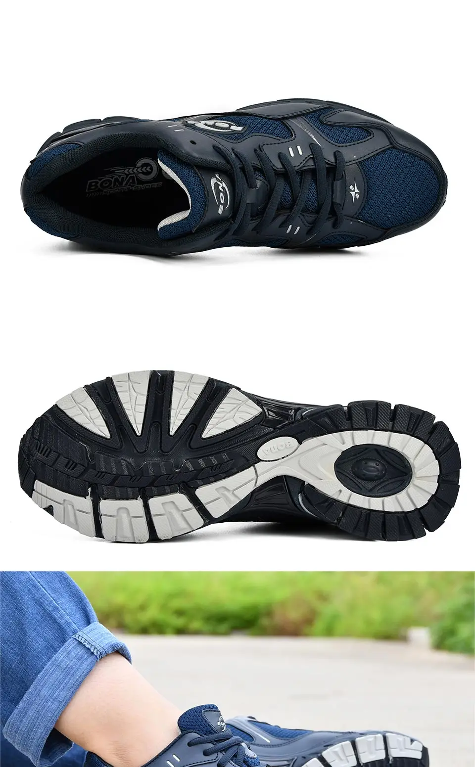 BONA Brand Sneakers Mesh Breathable Men Running Shoes Classical Fashion Outdoor Sport Shoes Male Low Tops Jogging Shoes