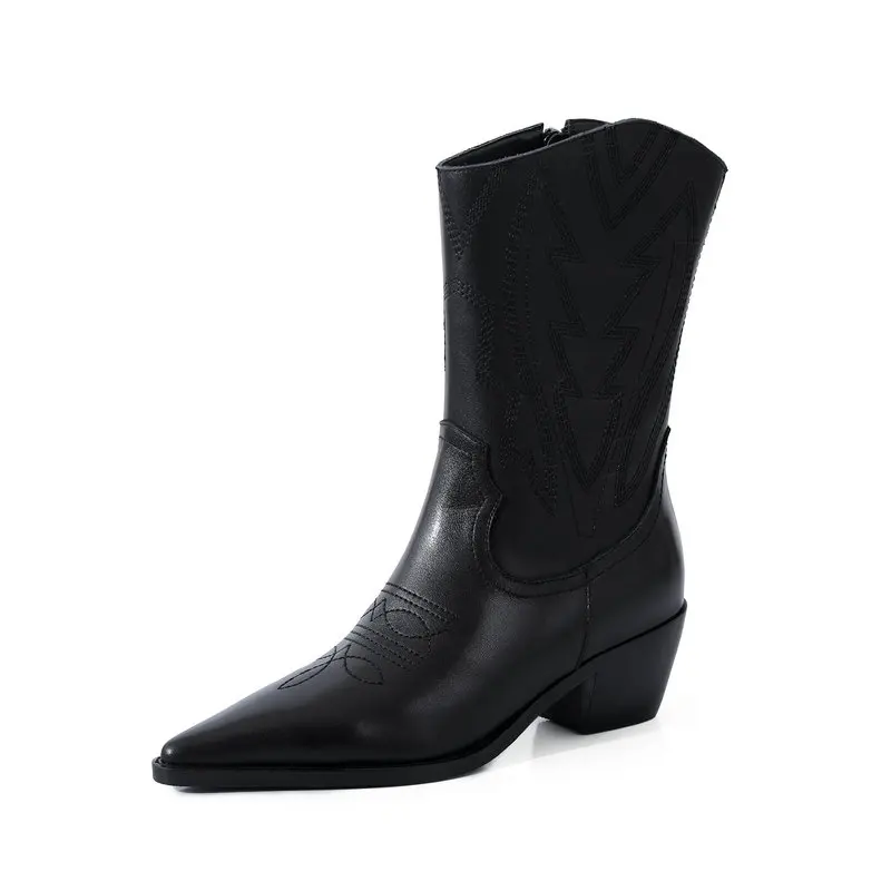 

Classic Design Genuine Leather Boots Shoes Woman high Heels 2020 Fashion Thick Heels Boots Party Working ankle Boots