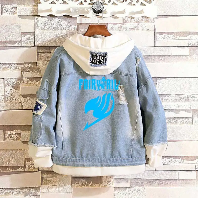 Повседневная джинсовая куртка с капюшоном и мультяшным рисунком аниме Фея хвост