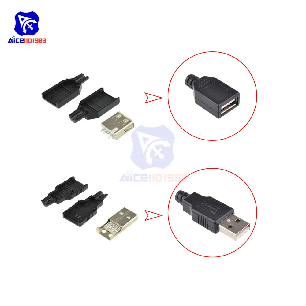 Diymore 5 комплектов USB тип A 4 PIN штекер и гнездо адаптер разъем|connector cover|connector plasticconnector
