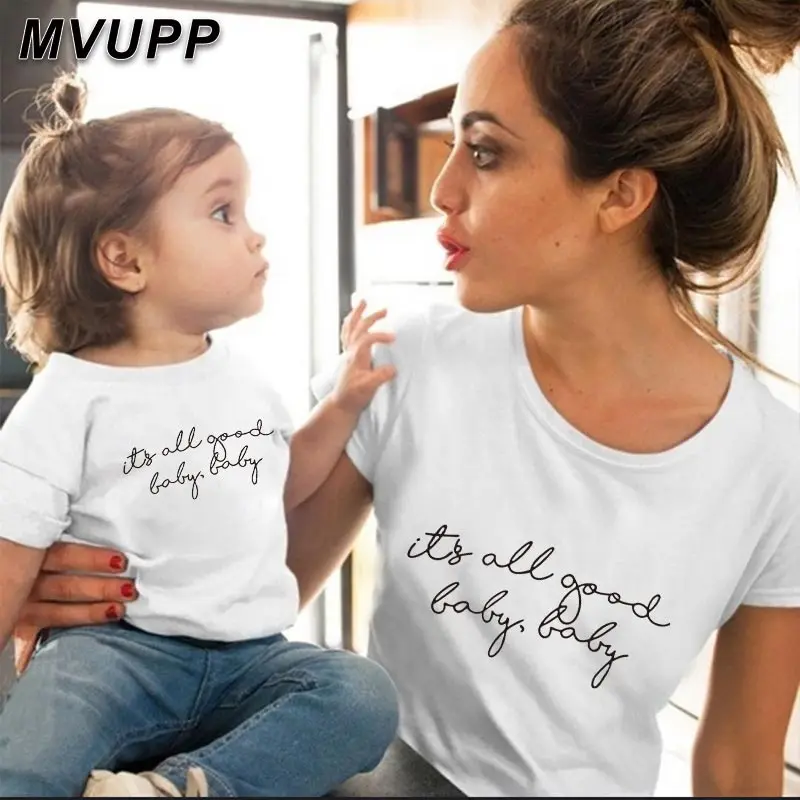 

Летняя белая футболка с буквенным принтом для матери и дочери, подходящая одежда для сестер, топы с круглым вырезом для мамы и ребенка, 2020 хл...