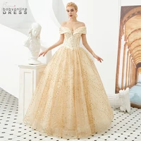 new arrival gold lace long evening dress ball gowns v neck bling bling evening prom gowns robe de soiree longue