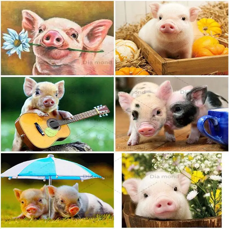 

DIY 5D Diamond Painting Pig Cross Stitch Kits Full Round Drill Mosaic Animal Diamond Embroidery Handmade Gift Home Decoration