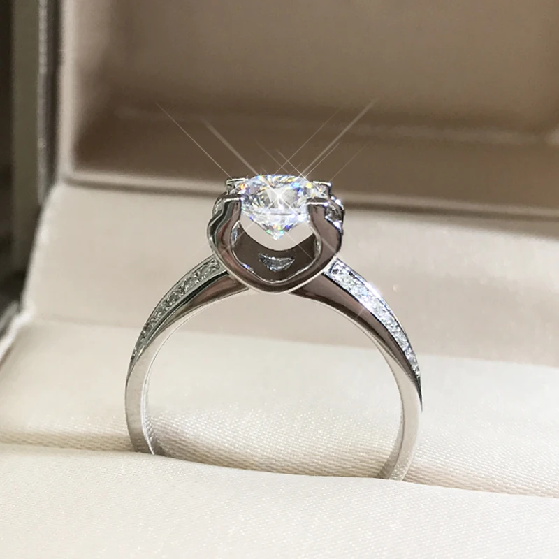 Роскошное 18 К кольцо из белого золота 4 когтя Трендовое Двухрядное ювелирное