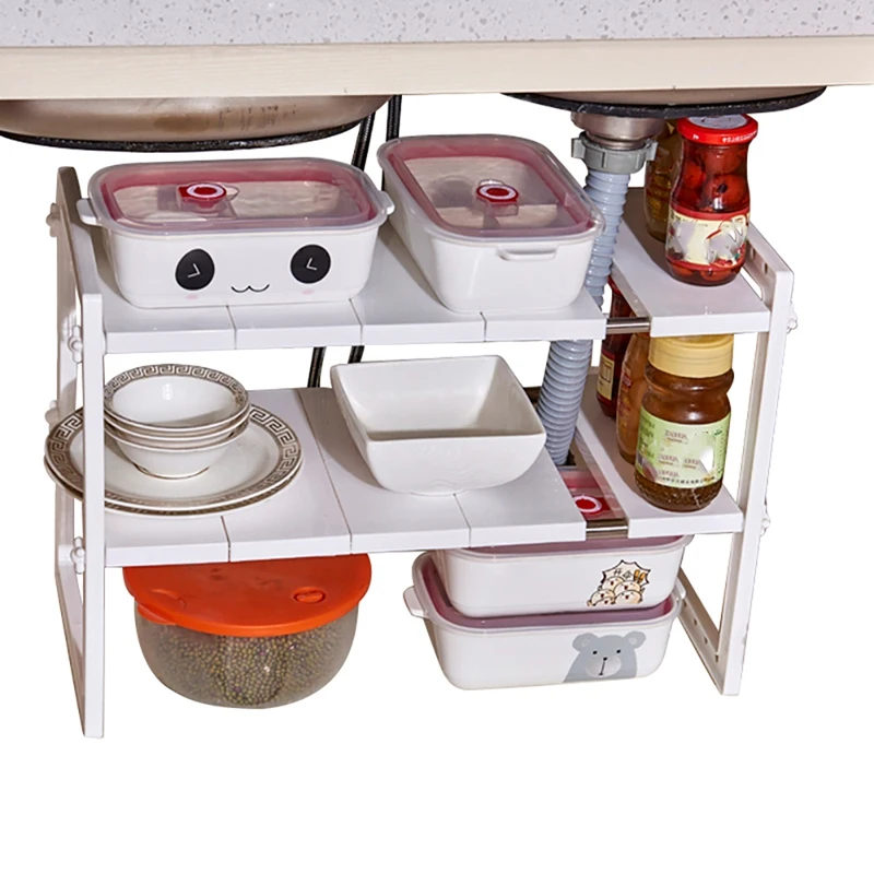 

Multi-Functional Under Sink 2-Tier Expandable Shelf Storage Organizer Adjustable Stainless Steel Kitchen Sink Rack