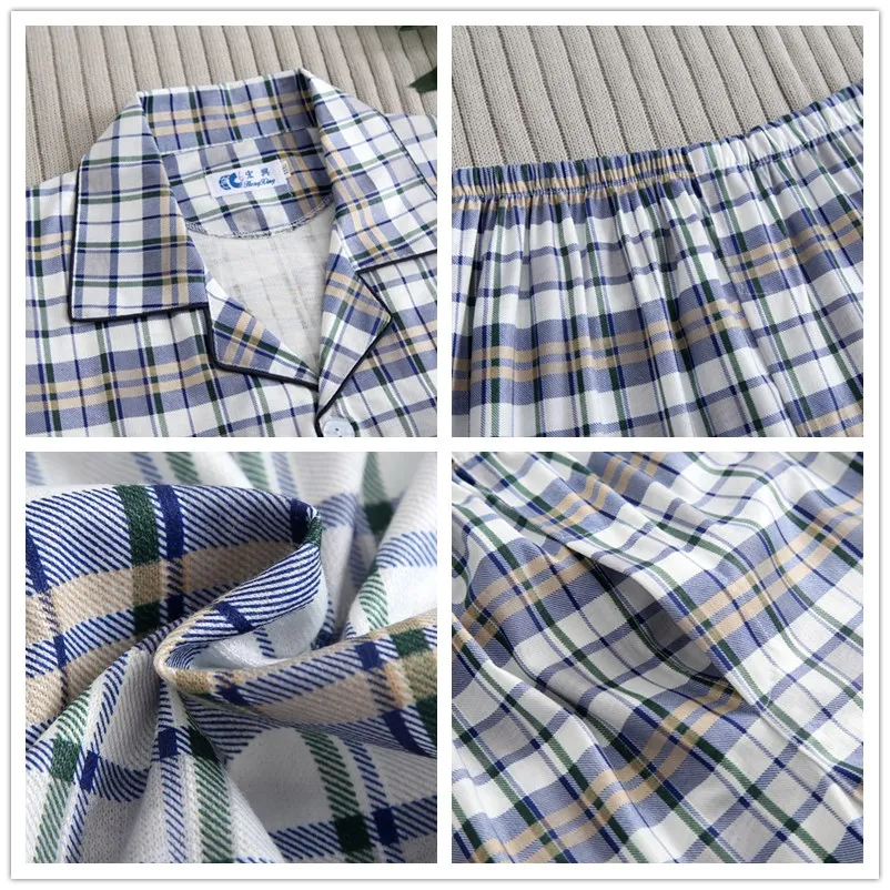 New Style Men's Pajamas Set Spring Autumn Warm Cotton Men Pajamas Sets Long Sleeve Sleepwear Top +Pant Leisure Wear Cloth Plaid