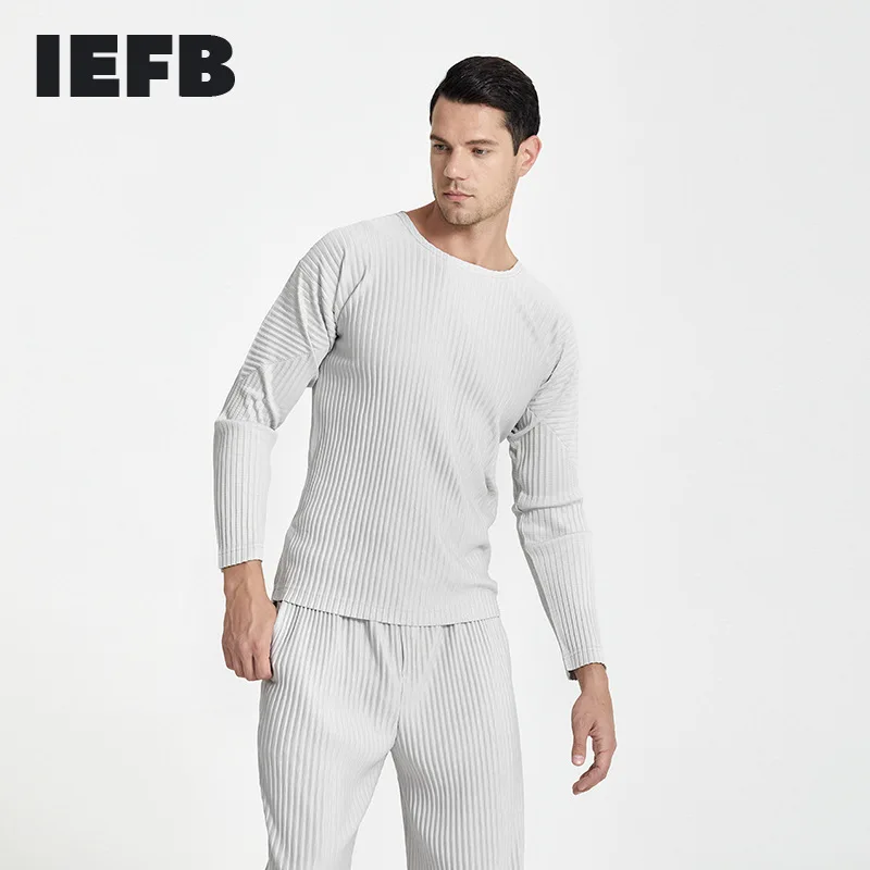 

Футболка IEFB Мужская плиссированная с длинным рукавом, модная уличная одежда в японском стиле, пуловер с круглым вырезом, топ, 9Y6296, осень 2021