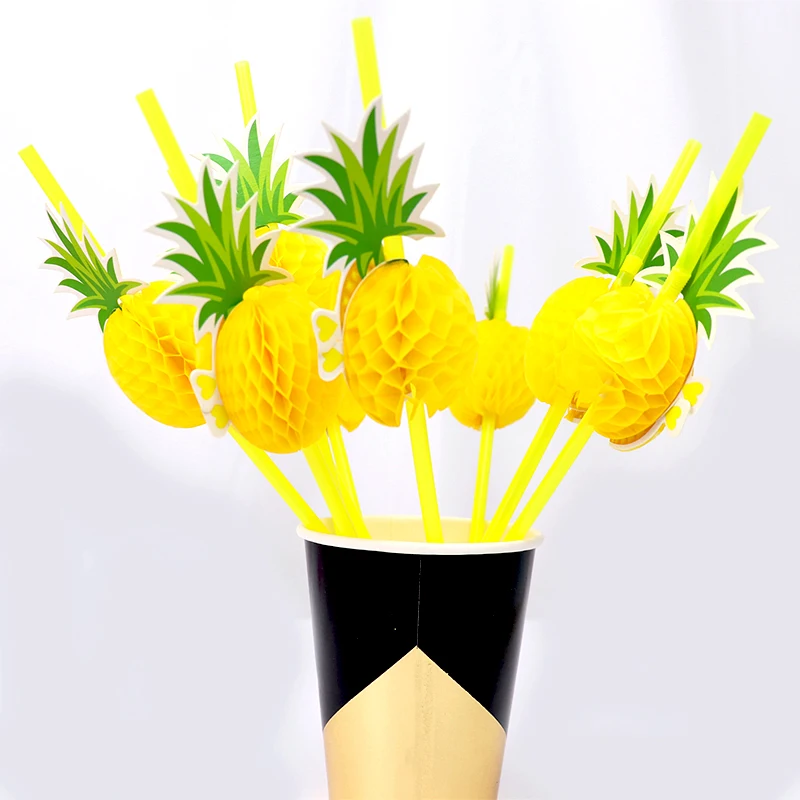 Одноразовые 10 шт 3D тропические фрукты ананас соломенные пляжные вечерние