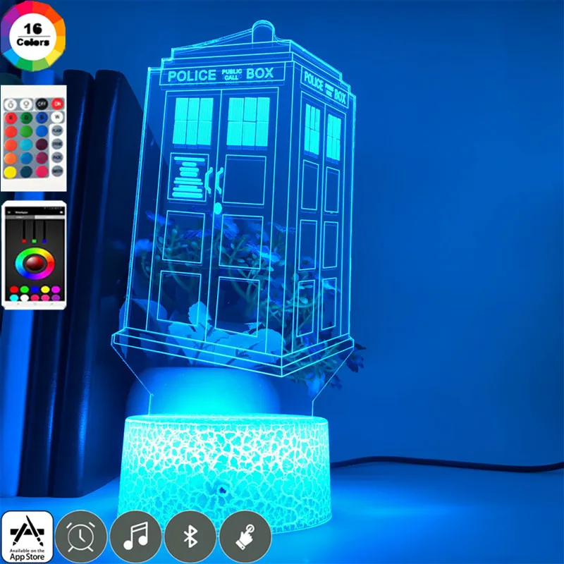 

Movie Doctor Who Night Light Telephone Booth figure 3D Led for Children Birthday Gifts Colors Changable Clock Base Table Lamp
