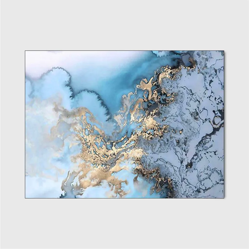 Синий ковер с абстрактным изображением дней синего океана золотистый для