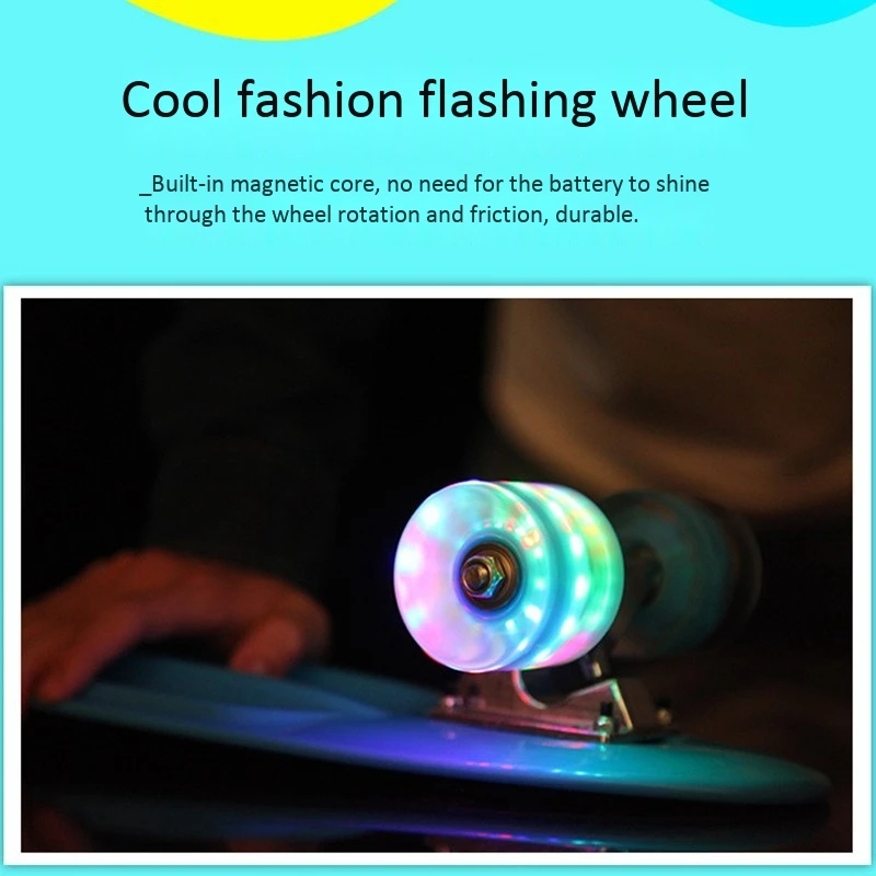 

Four-Wheel Mini Longboard Pastel Color Skate Board Skateboard with LED Flashing Wheels Retro Skateboard