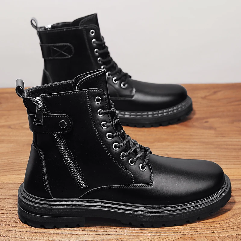 

Мужские ботинки мартинсы, однотонные, на молнии, на толстой подошве, Нескользящие, модная повседневная Уличная обувь для ходьбы