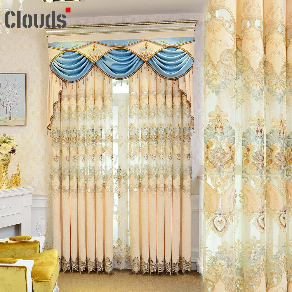 

2022 European-style Luxury Embroidered Curtains Finished Custom Blackout Curtains for Living Dining Room Bedroom