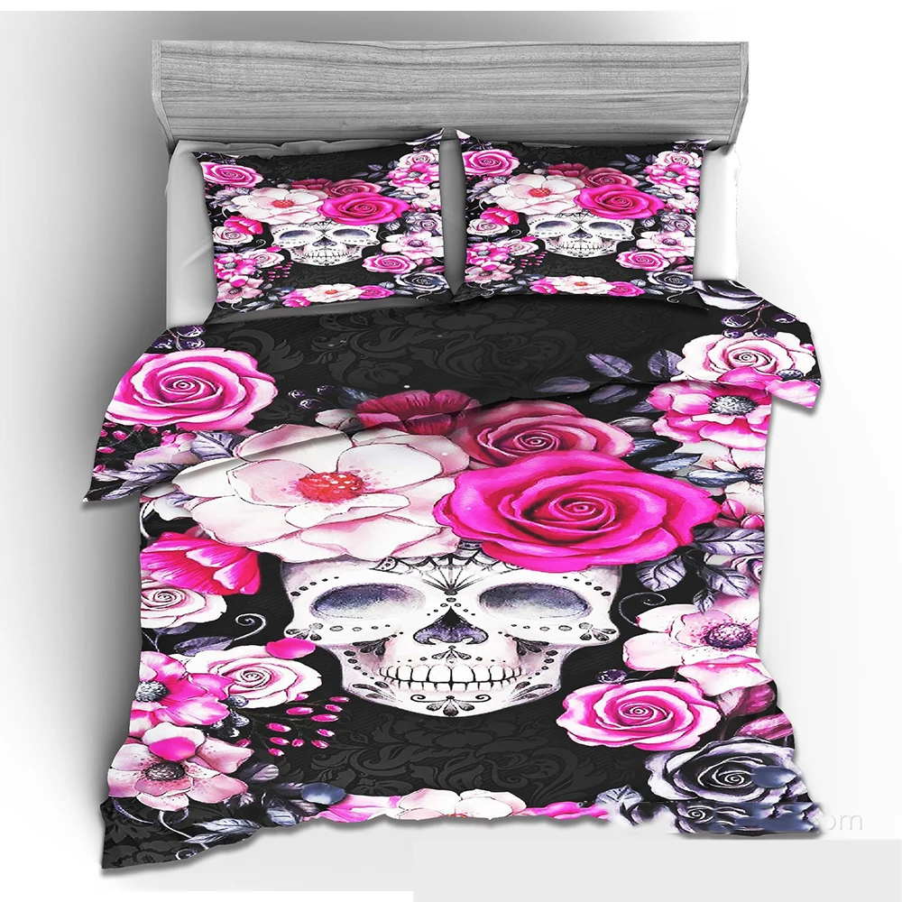 Комплект постельного белья королевского размера с принтом человеческий череп 2/3