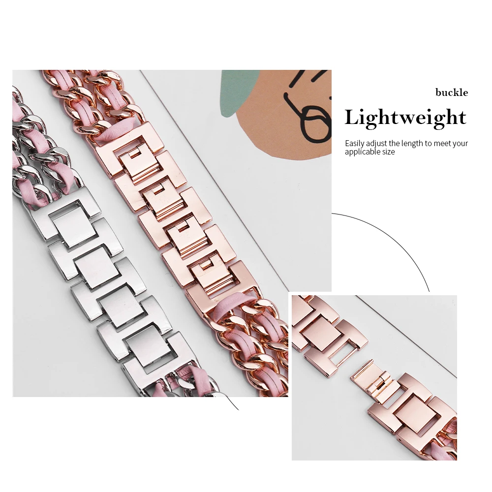 Band for Apple Watch6 5 4 40mm 44mm Watchband Stainless Steel Chain With Leather Bracelet Strap  for iwatch Series3 2 738mm 42mm