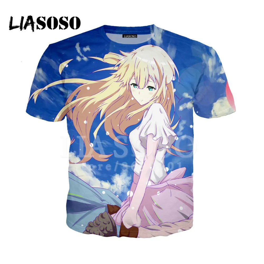 

LIASOSO 3D Print Summer T-shirt Hip Hop Pullover Harajuku Short Sleeve Women Men Anime Violet Evergarden Kwaii Tshirt Streetwear